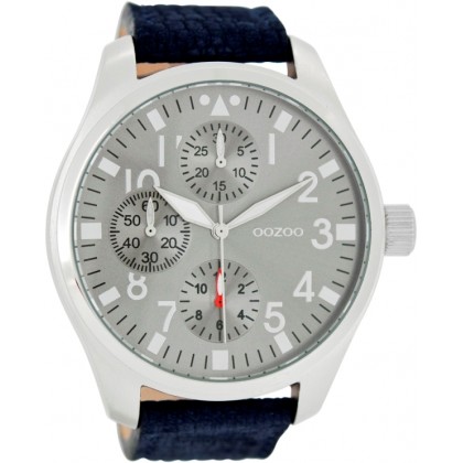 OOZOO Timepieces 50mm Dark Blue Leather Strap C7486
